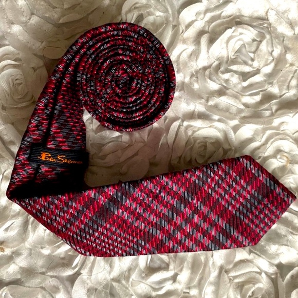 New Ben Sherman mens silk plaid tie